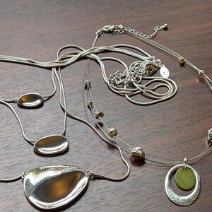 Vintage 90s Modernist Chico's Silver Tone and Unbranded Floating Necklace Duo